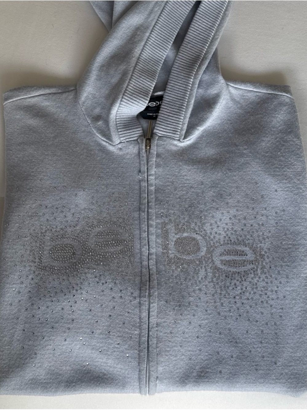 Vintage bebe women’s Light Gray Zip-Up Hoodie Sweater